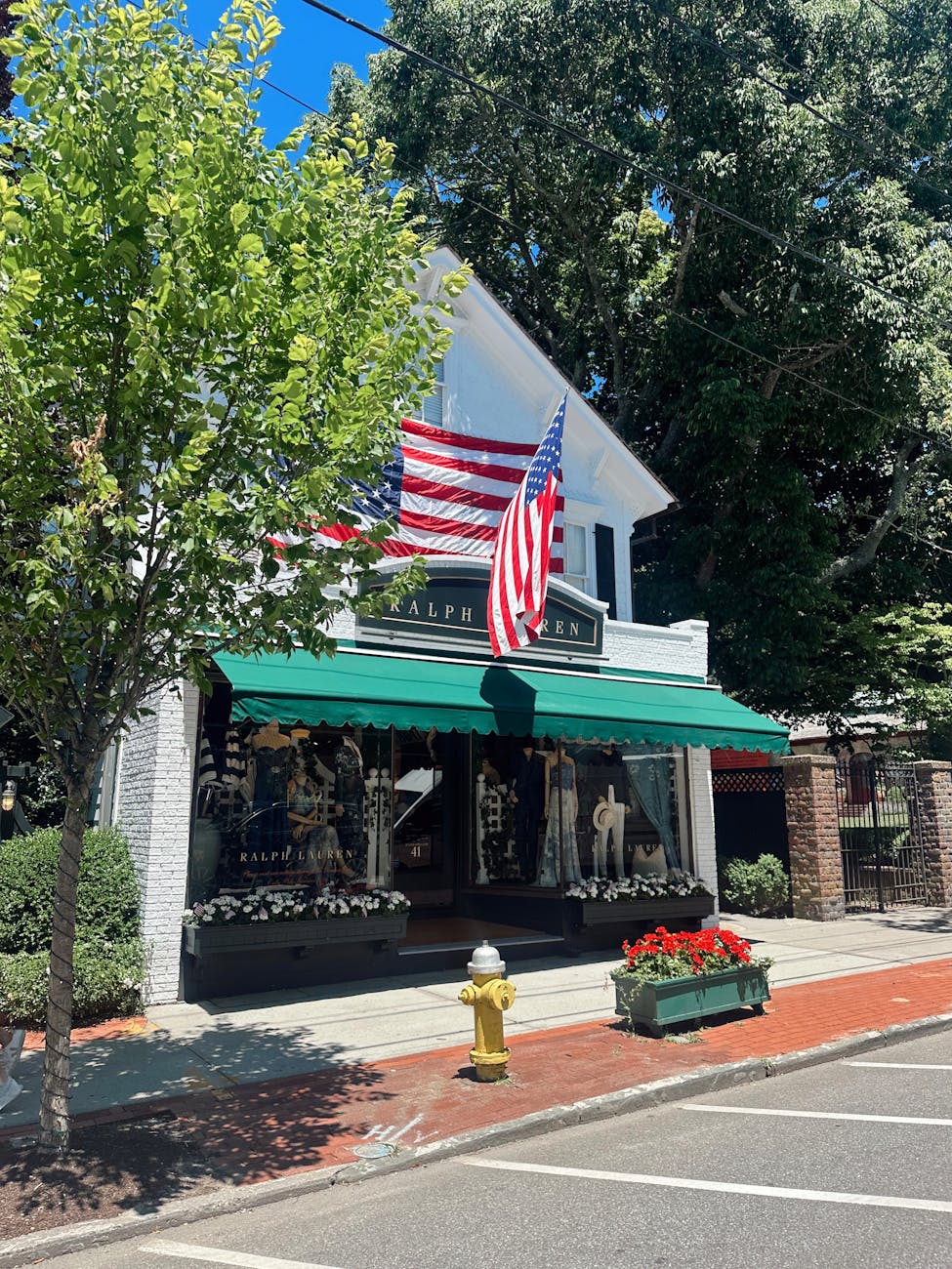 a store with an american flag on the side